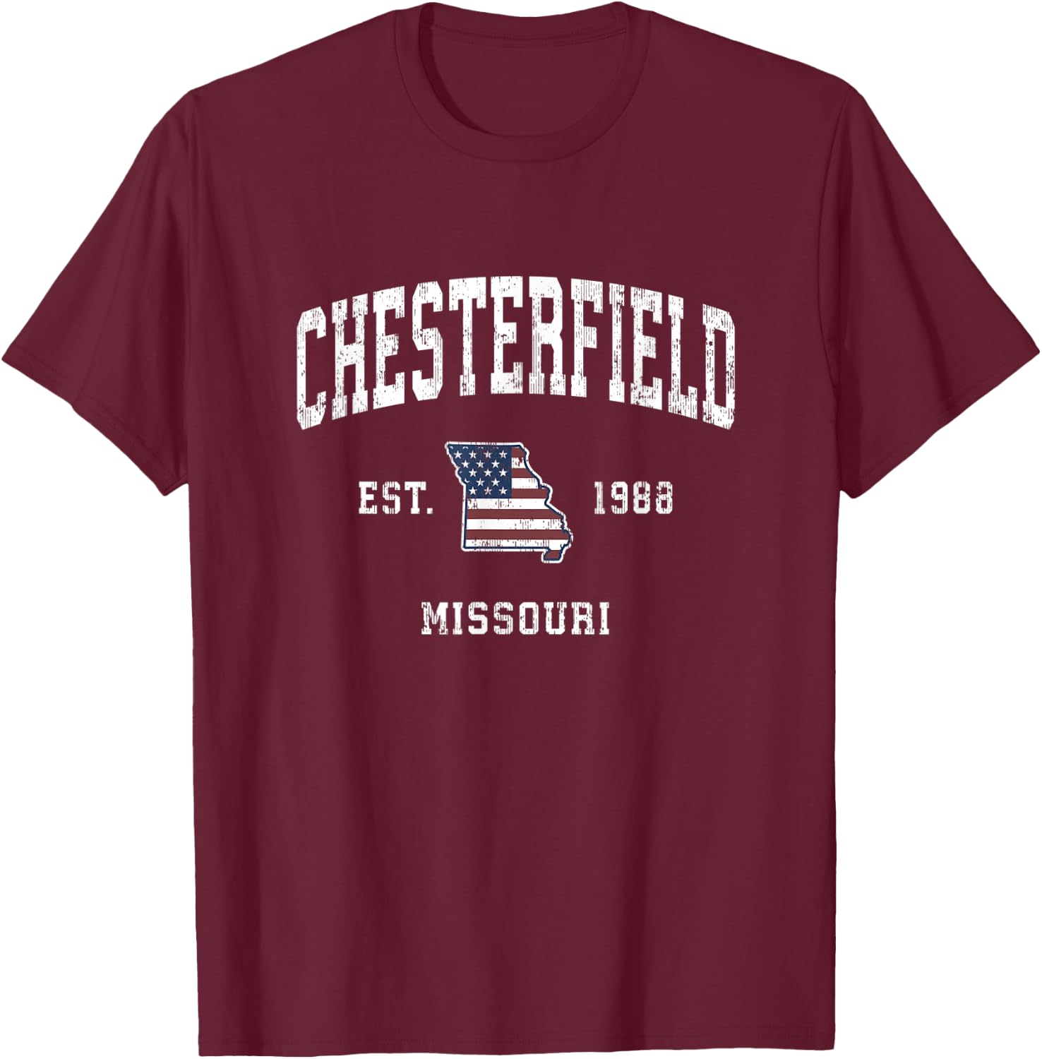 Chesterfield Missouri MO Vintage American Flag Sports Design T-Shirt - T-Shirt | Maroon
