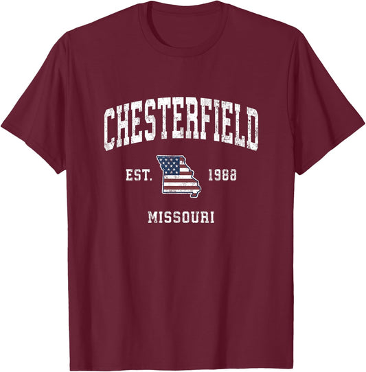 Chesterfield Missouri MO Vintage American Flag Sports Design T-Shirt - T-Shirt | Maroon