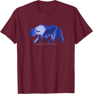 Preserve And Protect Wildlife Conservation Bear Wolf Nature T-Shirt - T-Shirt | Maroon
