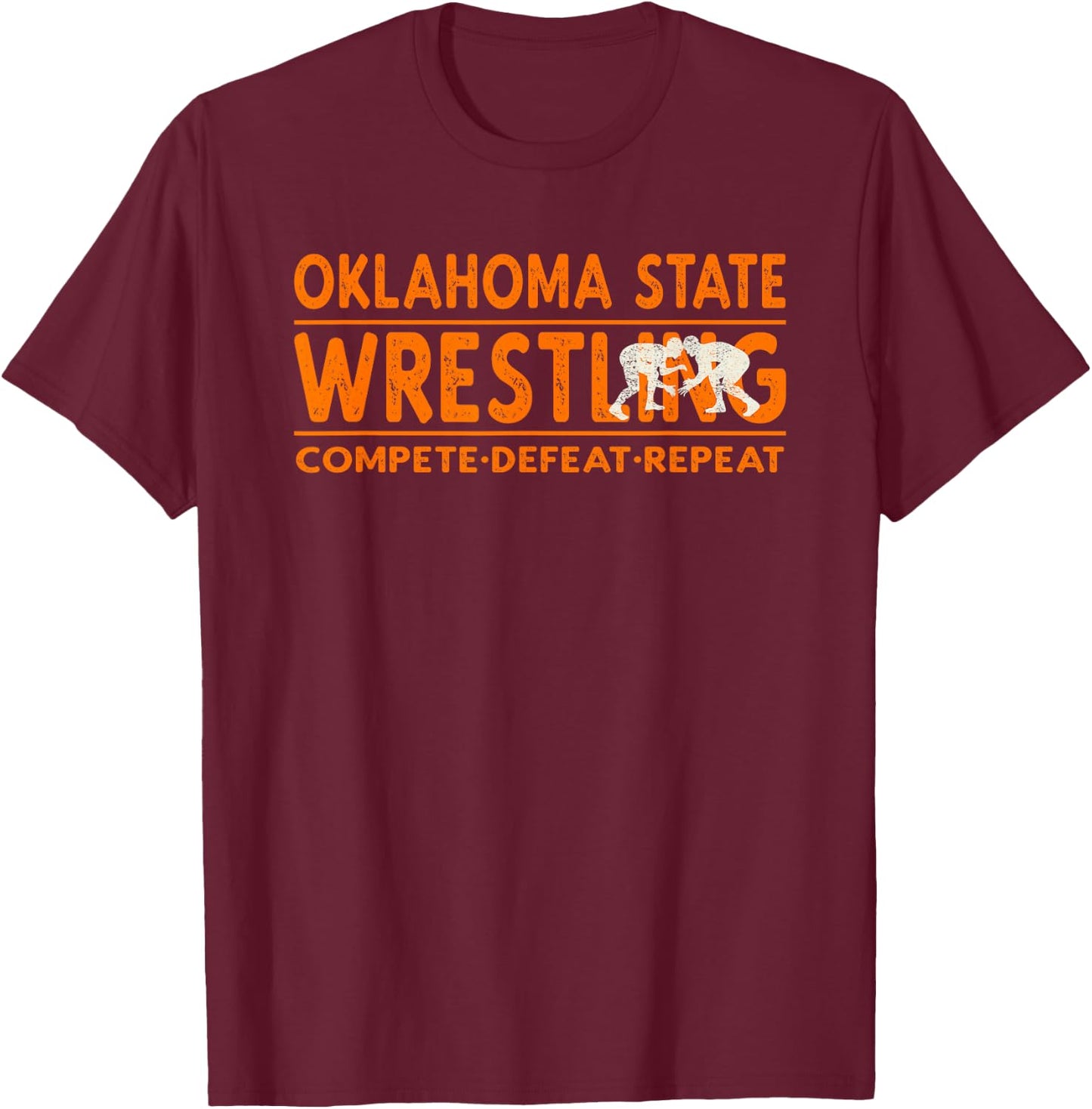 Oklahoma State Wrestling - Compete Defeat Repeat T-Shirt - T-Shirt | Maroon