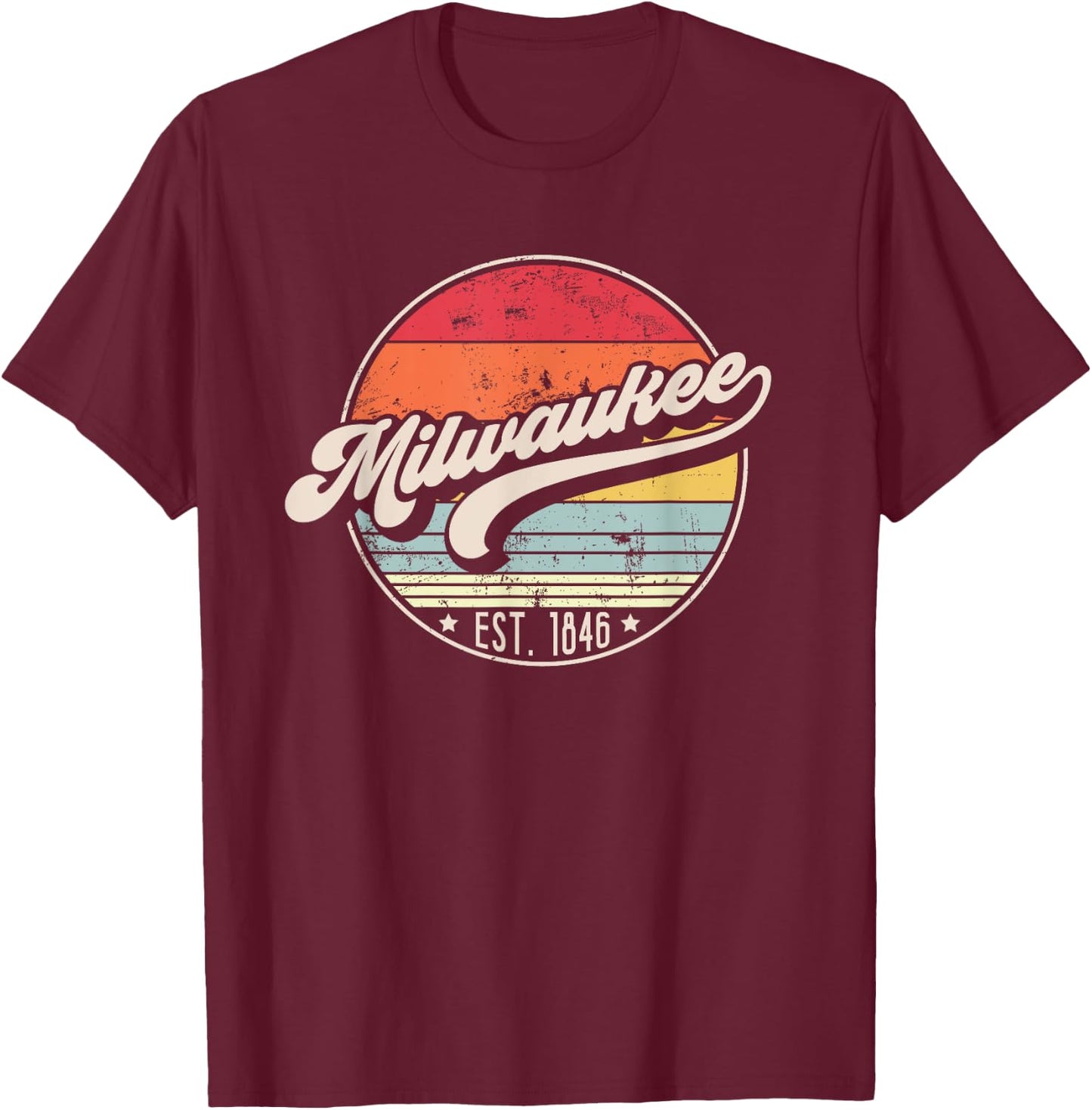 Retro Milwaukee WI Home City 70s Style Sunset Gift T-Shirt - T-Shirt | Maroon