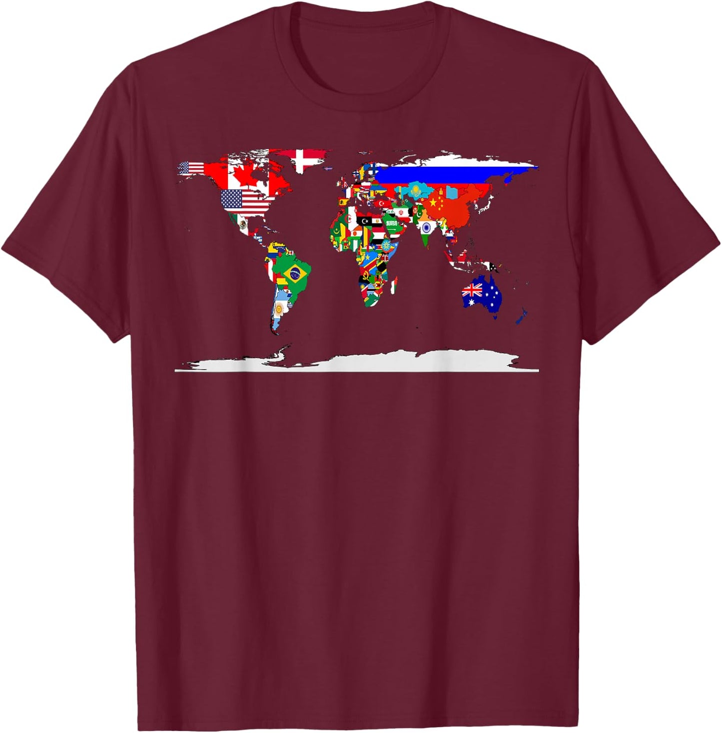 Map of The World and Flags of The Countries of The World T-Shirt - T-Shirt | Maroon
