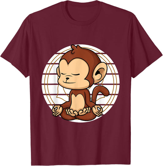 Cute Monkey Meditating Chakra Yoga Meditation Namaste T-Shirt - T-Shirt | Maroon