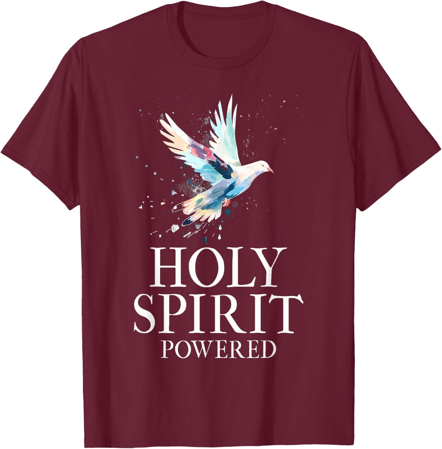 Christian White Dove Bird Watercolour Holy Spirit T-Shirt - T-Shirt | Maroon