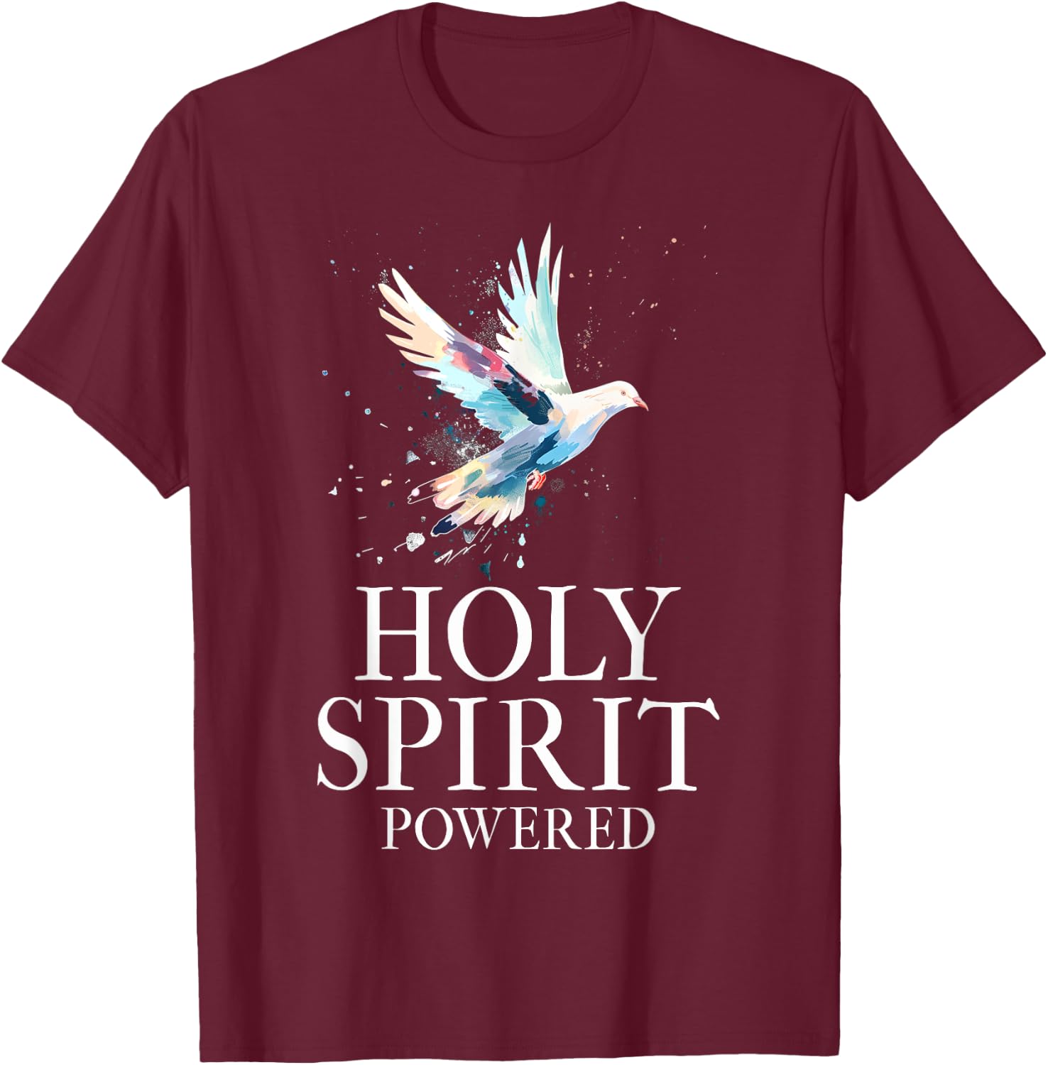 Christian White Dove Bird Watercolour Holy Spirit T-Shirt - T-Shirt | Maroon