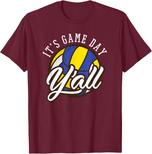 Vintage Sport - It's Game Day Y'all - Volleyball Fan T-Shirt - T-Shirt | Maroon