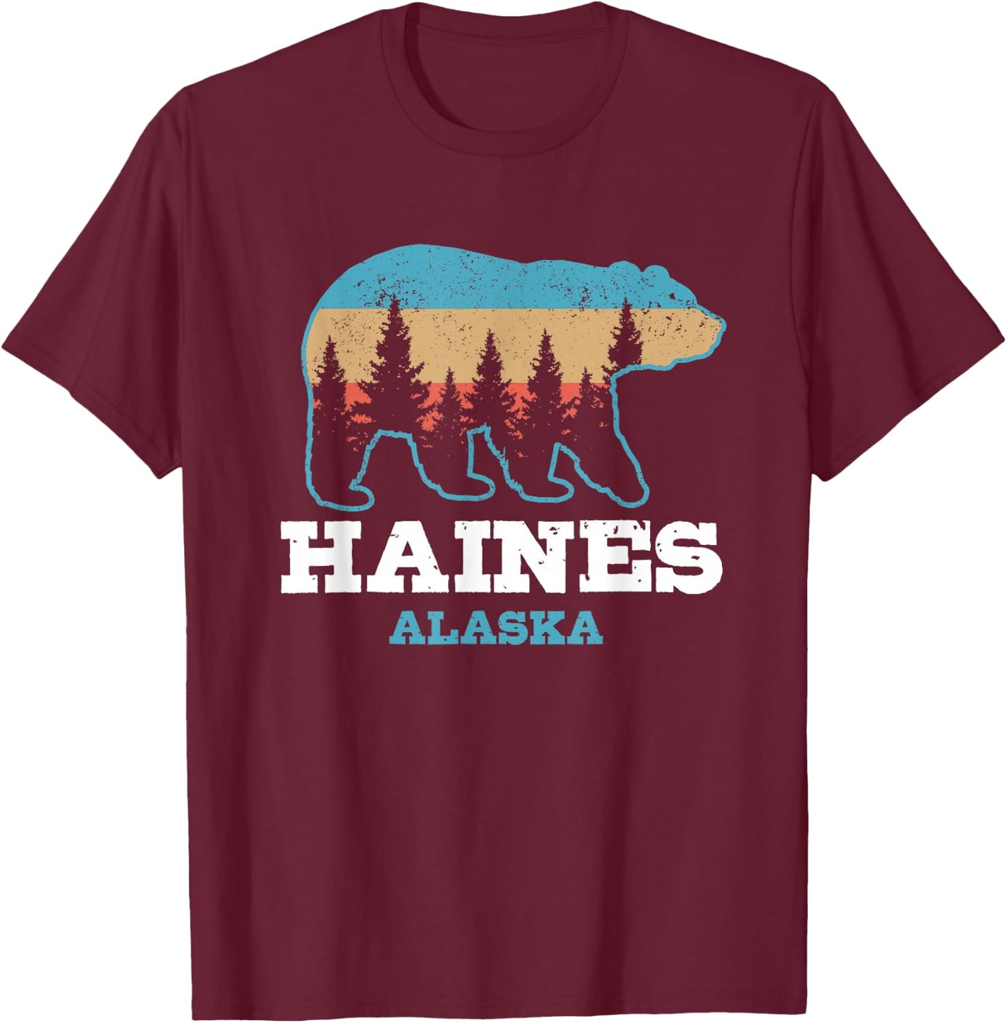Haines Alaska Vintage Bear Grizzly Nature Souvenir Gift T-Shirt - T-Shirt | Maroon