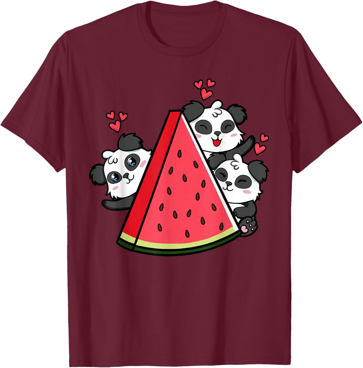 Panda Bear Watermelon Lover Summer Fruit Slice T-Shirt - T-Shirt | Maroon
