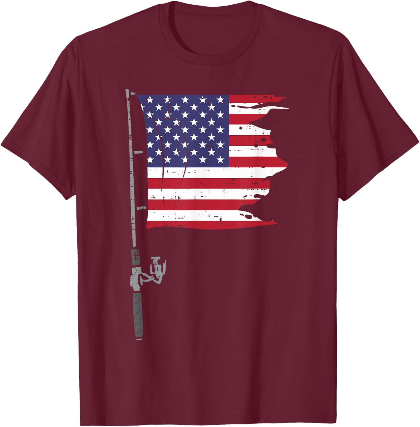 Fishing Rod American Flag Fish 4th Of July Patriot Men Dad T-Shirt - T-Shirt | Maroon