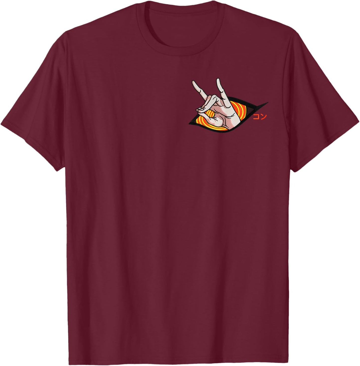 Kon, AKI, Chainsaw Hand Sign T-Shirt - T-Shirt | Maroon