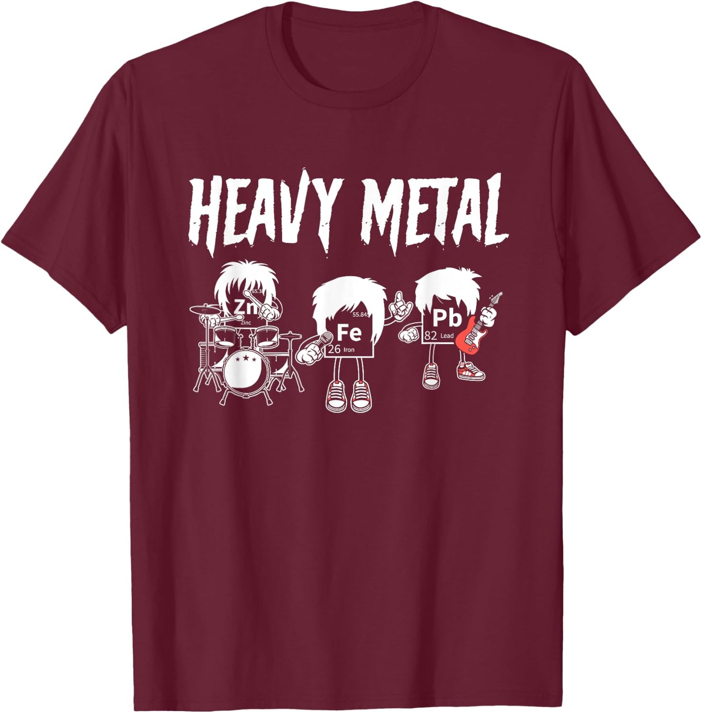 Heavy Metals Chemistry Pun Periodic Table T-Shirt - T-Shirt | Maroon