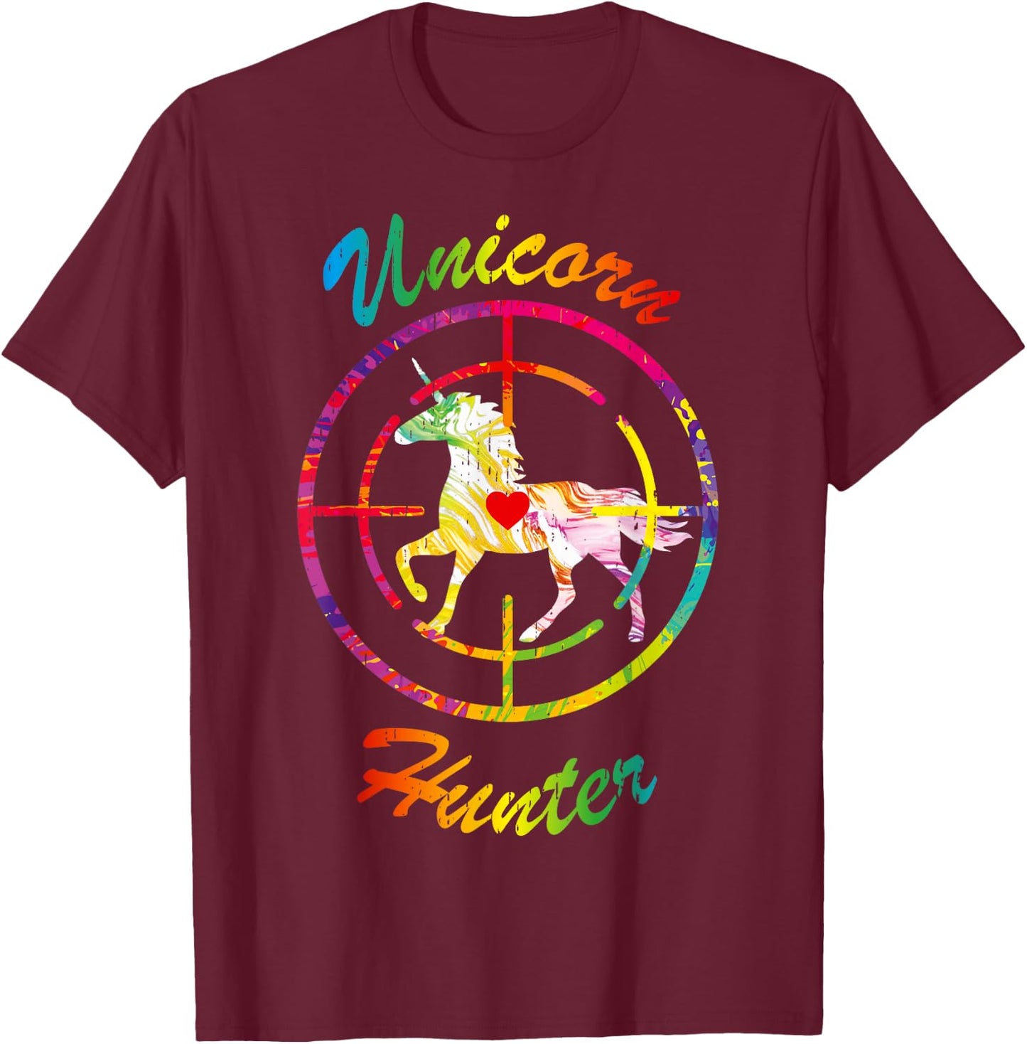 Unicorn Hunter Boys Rainbow Horse Humor Hate Unicorns T-Shirt - T-Shirt | Maroon
