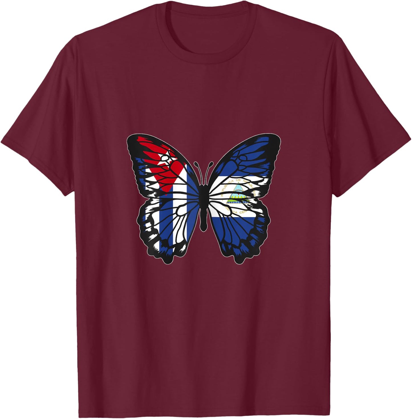 Cuba and Nicaragua Mix Butterfly Half Cuban half Nicaraguan T-Shirt - T-Shirt | Maroon