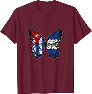 Cuba and Nicaragua Mix Butterfly Half Cuban half Nicaraguan T-Shirt - T-Shirt | Maroon