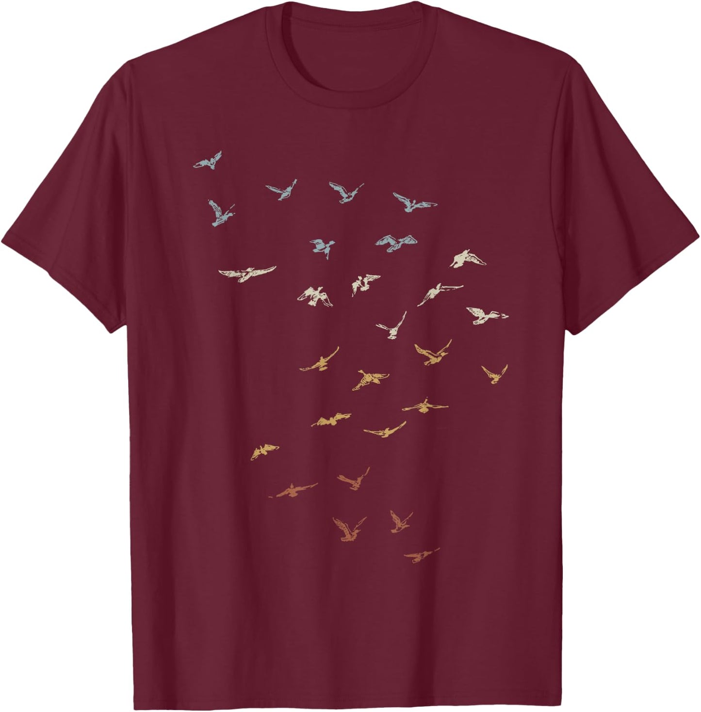 80s Retro Style Dream of Flying Vintage Bird Swarm T-Shirt - T-Shirt | Maroon