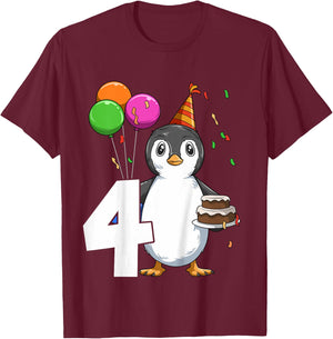 Penguin Birthday 4 Penguin 4th Birthday Outfit Penguin Party T-Shirt - T-Shirt | Maroon