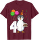 Penguin Birthday 4 Penguin 4th Birthday Outfit Penguin Party T-Shirt - T-Shirt | Maroon