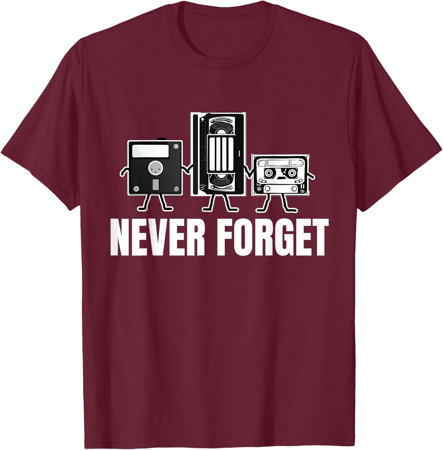 Never Forget Cassette Tape VHS Gamer Meme Funny T-Shirt - T-Shirt | Maroon