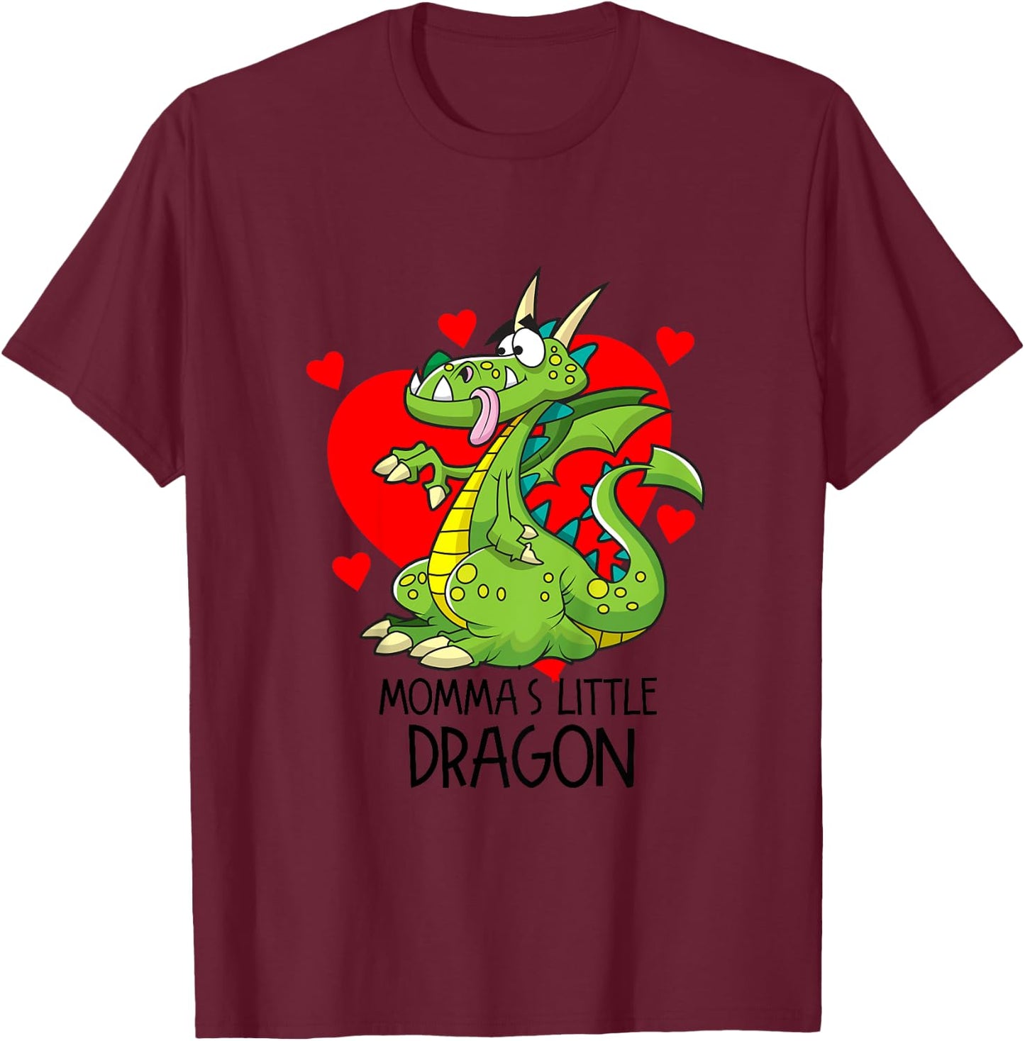 Kids Momma's Little Dragon Boys And Girls Dragon Graphic T-Shirt - T-Shirt | Maroon