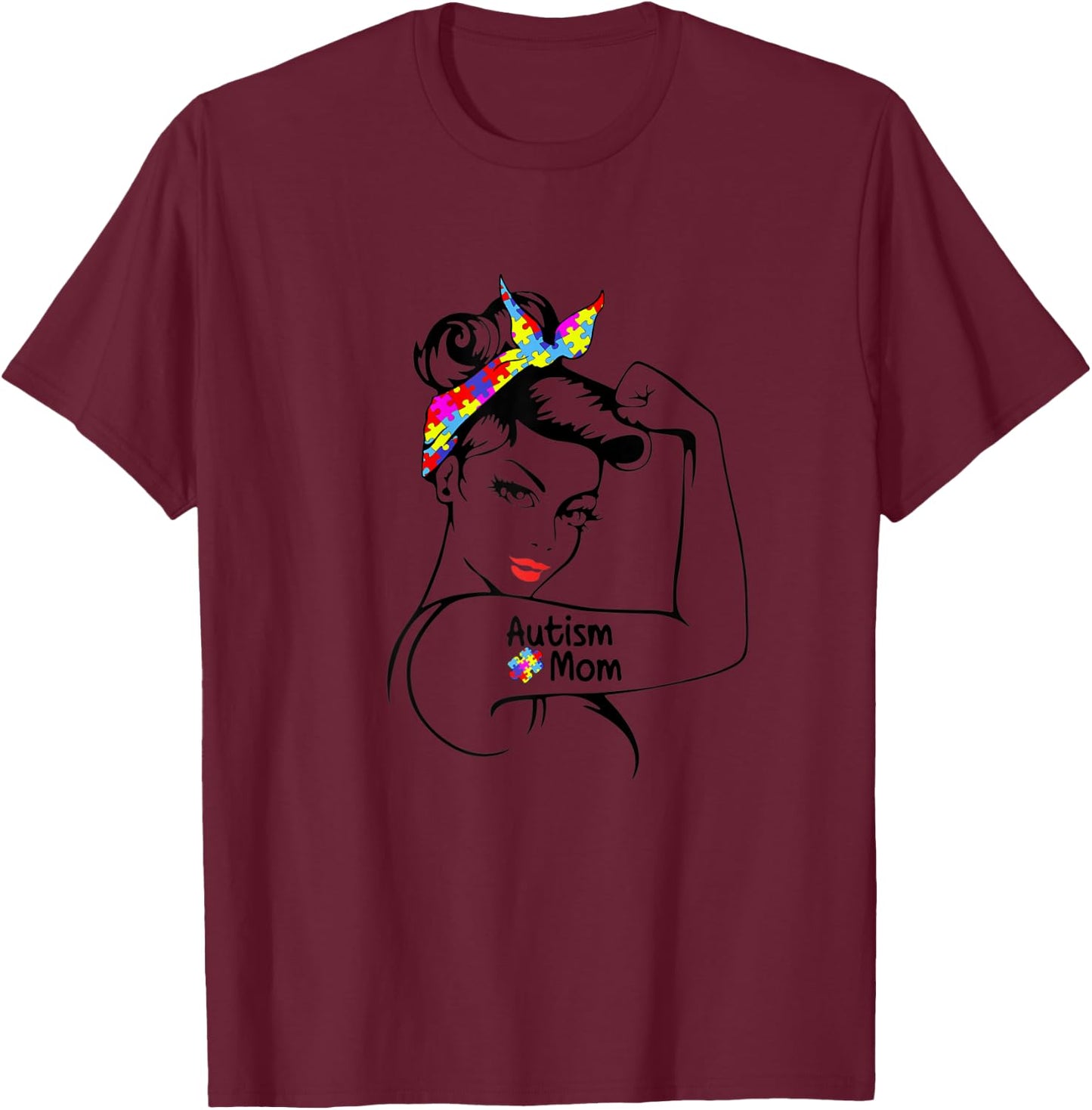 Autism Mom Awareness Strong Mom Strong Girl Autism Awareness T-Shirt - T-Shirt | Maroon