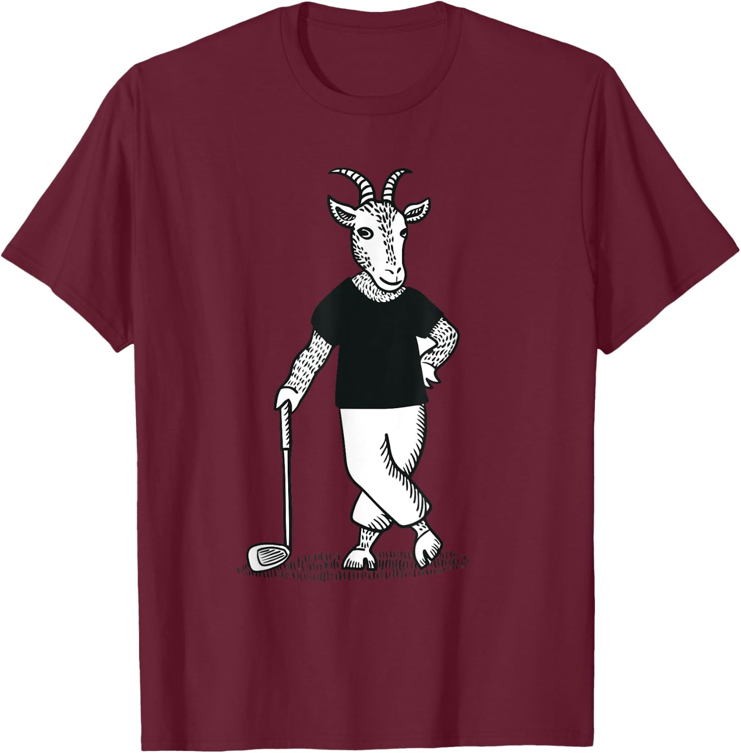 Goat Playing Golf Funny Animal Golfer Golf Club Lawn Golfing T-Shirt - T-Shirt | Maroon