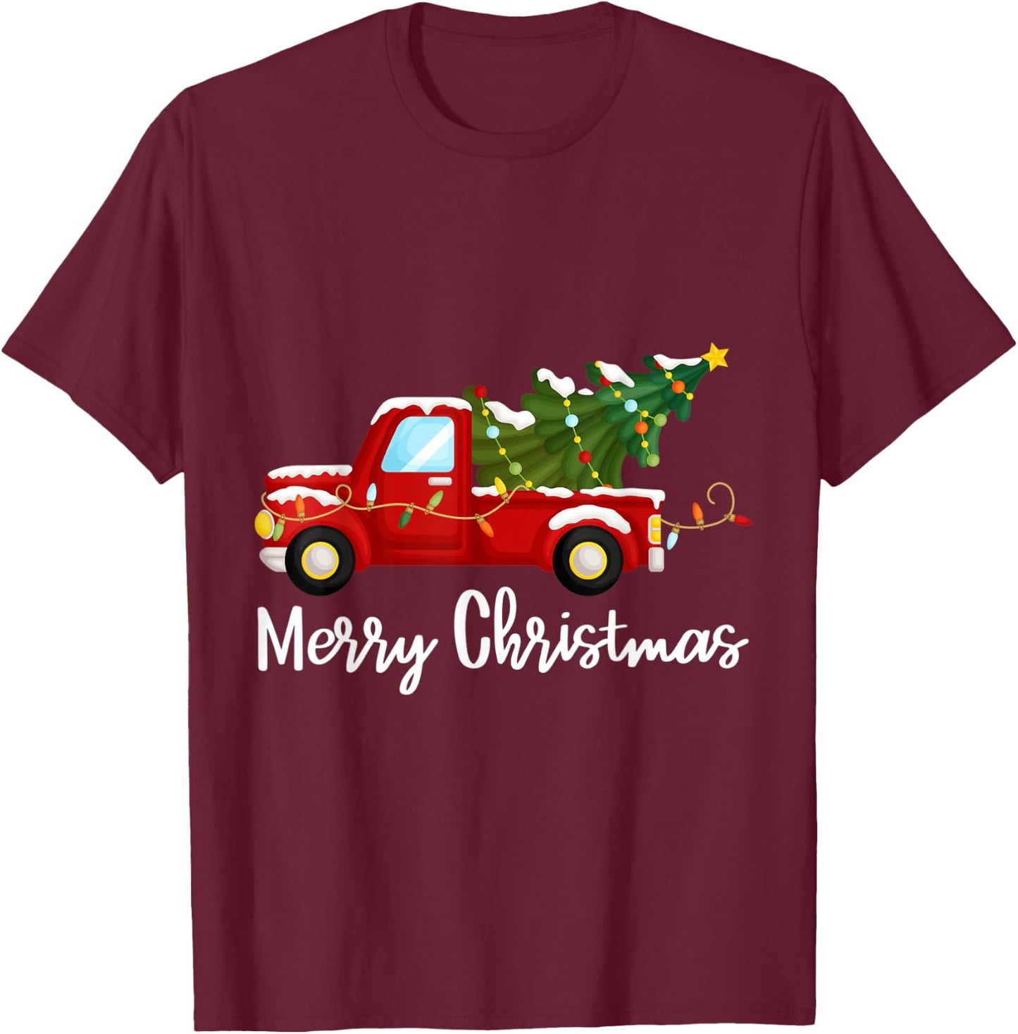 Vintage Wagon Christmas Tree Red Retro Farmer Truck Vacation T-Shirt - T-Shirt | Maroon