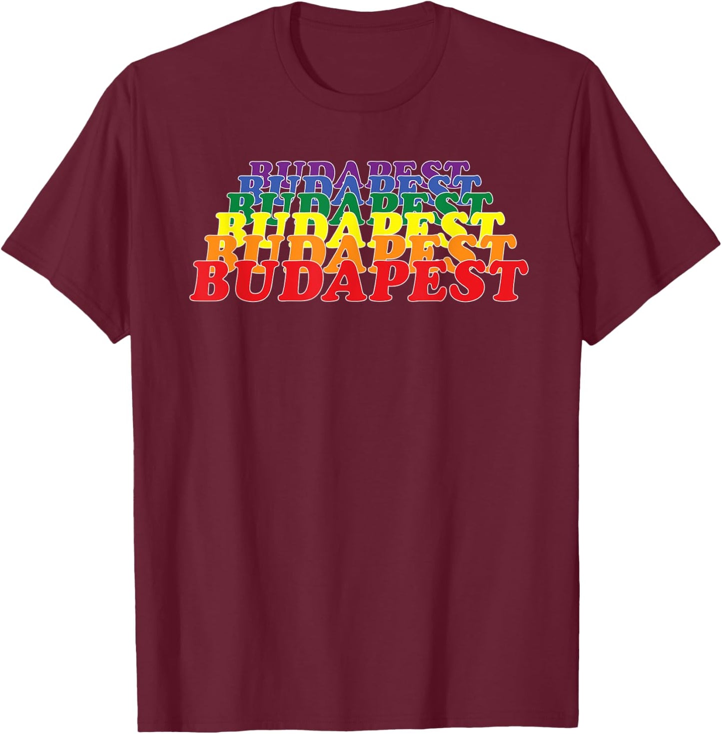 Budapest City Gay Pride Rainbow Word Design T-Shirt - T-Shirt | Maroon