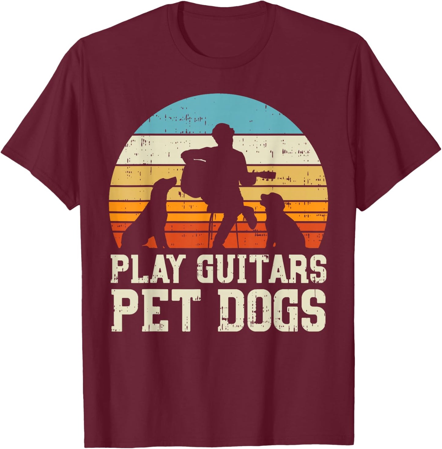 Play Guitars Pet Dog Retro Music Guitarist Animal Lover Gift T-Shirt - T-Shirt | Maroon