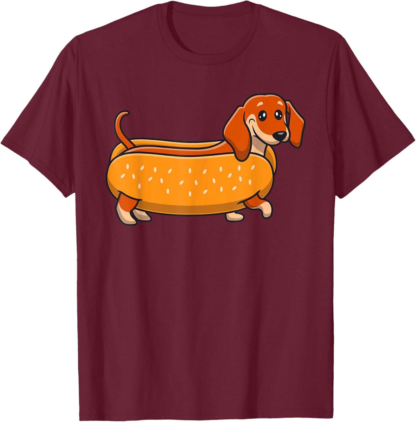 Funny Dachshund Hotdog Cute Wiener Dog Lover Humor Men Women Kids T-Shirt - T-Shirt | Maroon