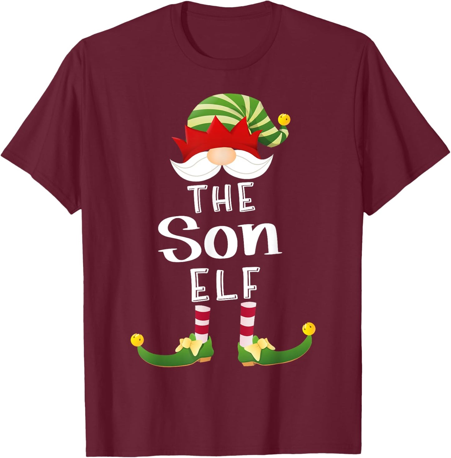 Son Elf Group Christmas Funny Pajama Party T-Shirt - T-Shirt | Maroon