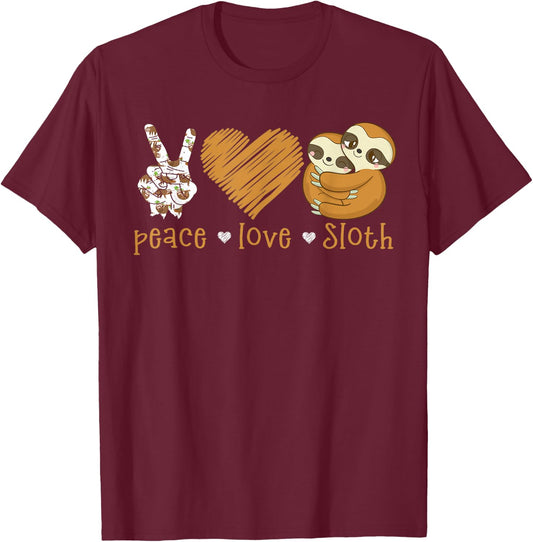 Peace Love Sloth Hand Sign Heart Sloth Lovers T-Shirt - T-Shirt | Maroon