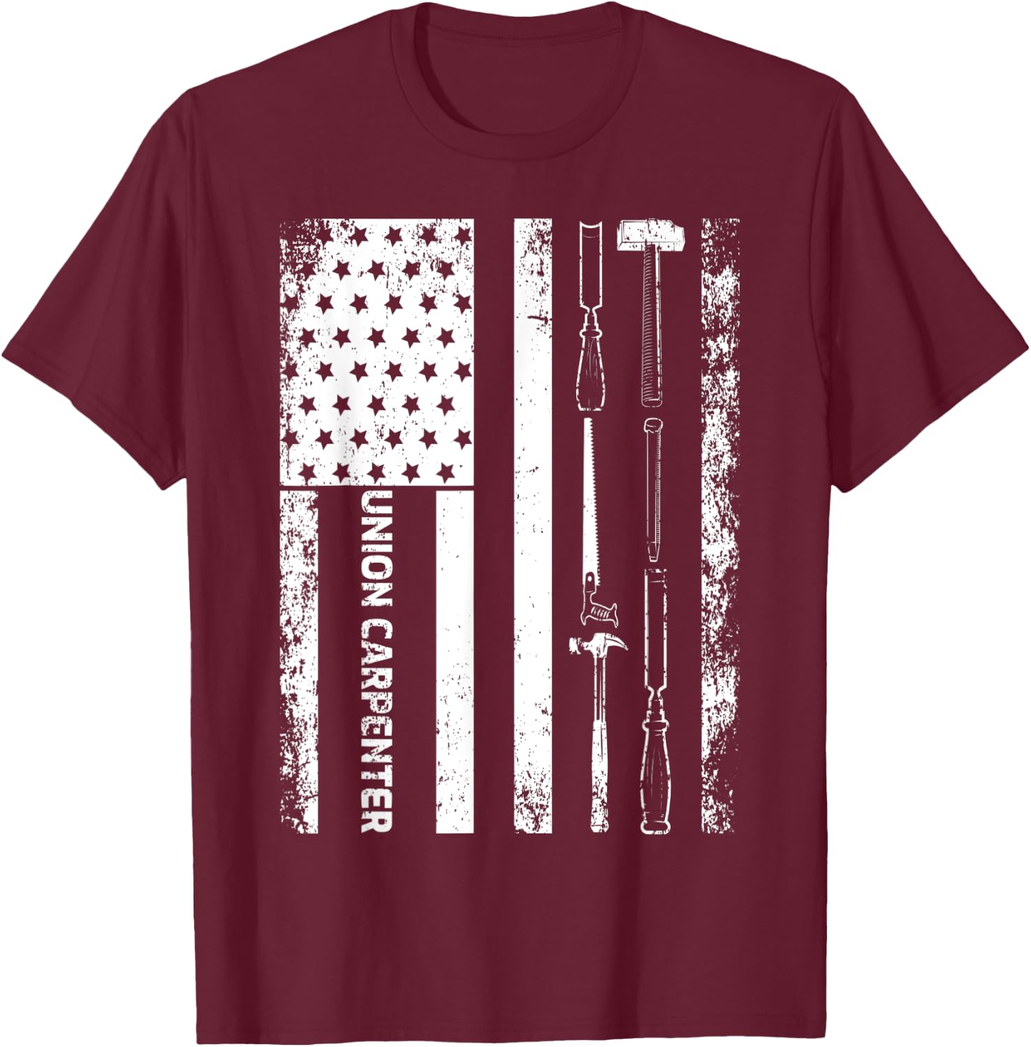 Vintage USA American Flag Union Carpenter T-Shirt - T-Shirt | Maroon