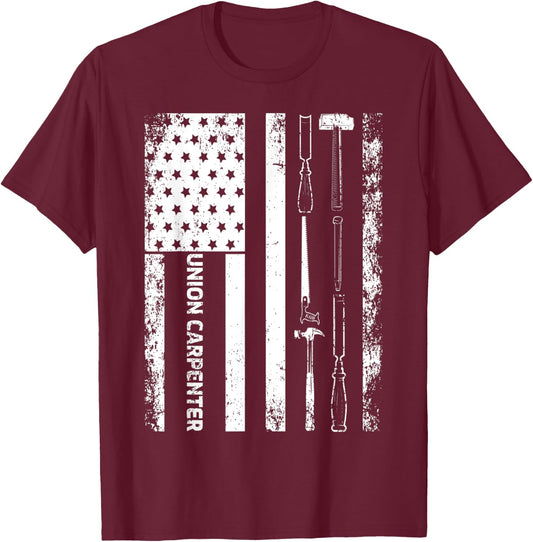 Vintage USA American Flag Union Carpenter T-Shirt - T-Shirt | Maroon
