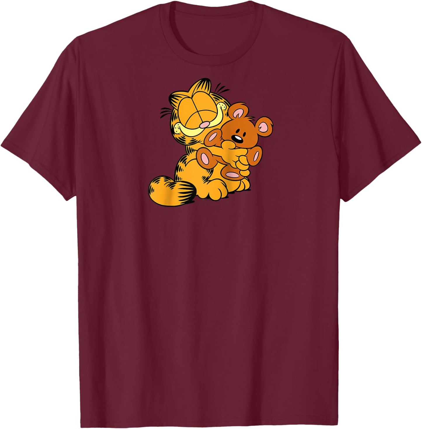 Garfield Hugging Pooky Cartoon Cat Raglan Baseball T-Shirt - T-Shirt | Maroon