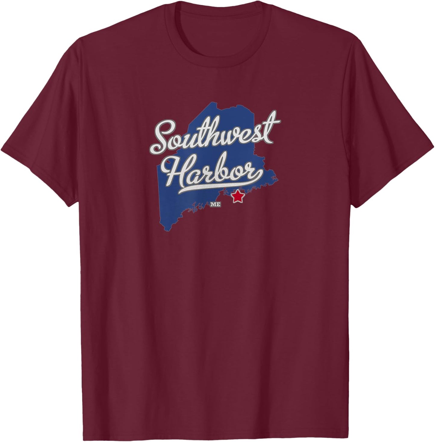 Southwest Harbor Maine ME Map T-Shirt - T-Shirt | Maroon