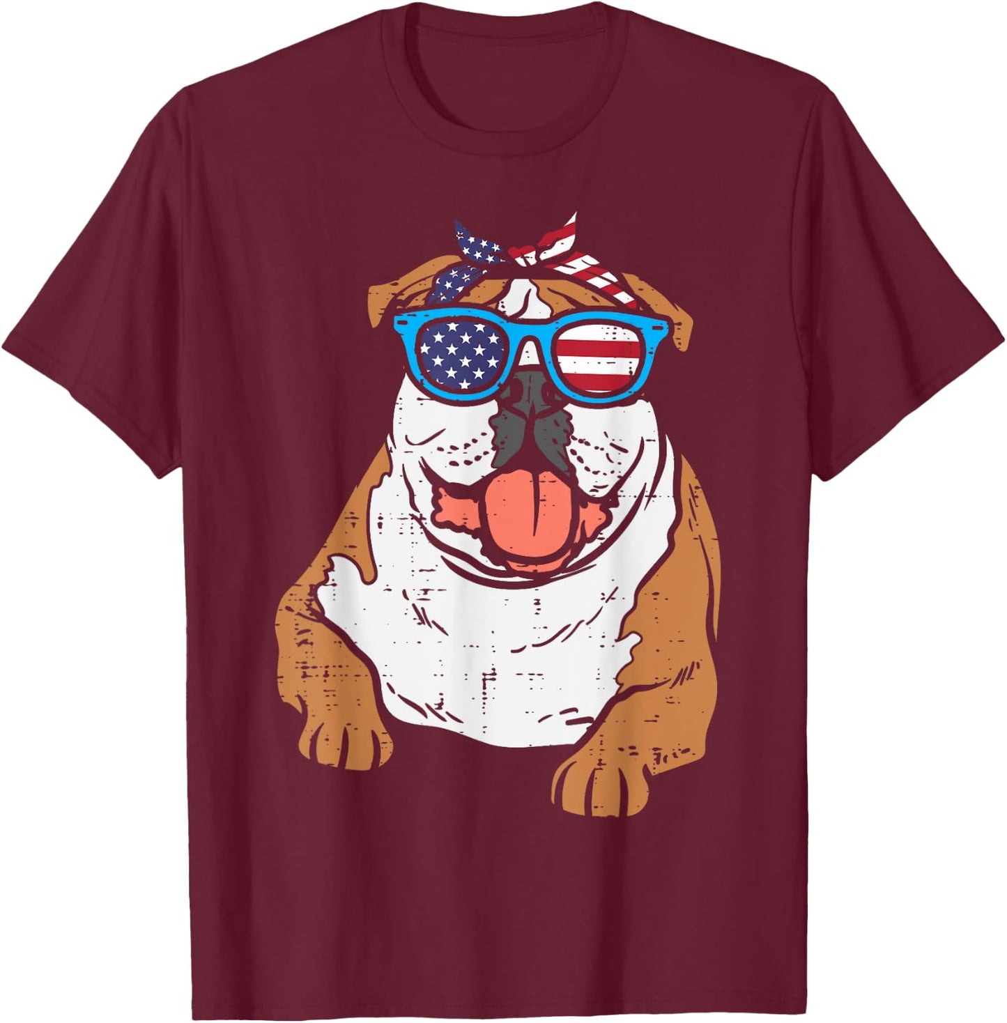Bandana English Bulldog American USA 4th Of July Fourth Dog Kids Men T-Shirt - T-Shirt | Maroon
