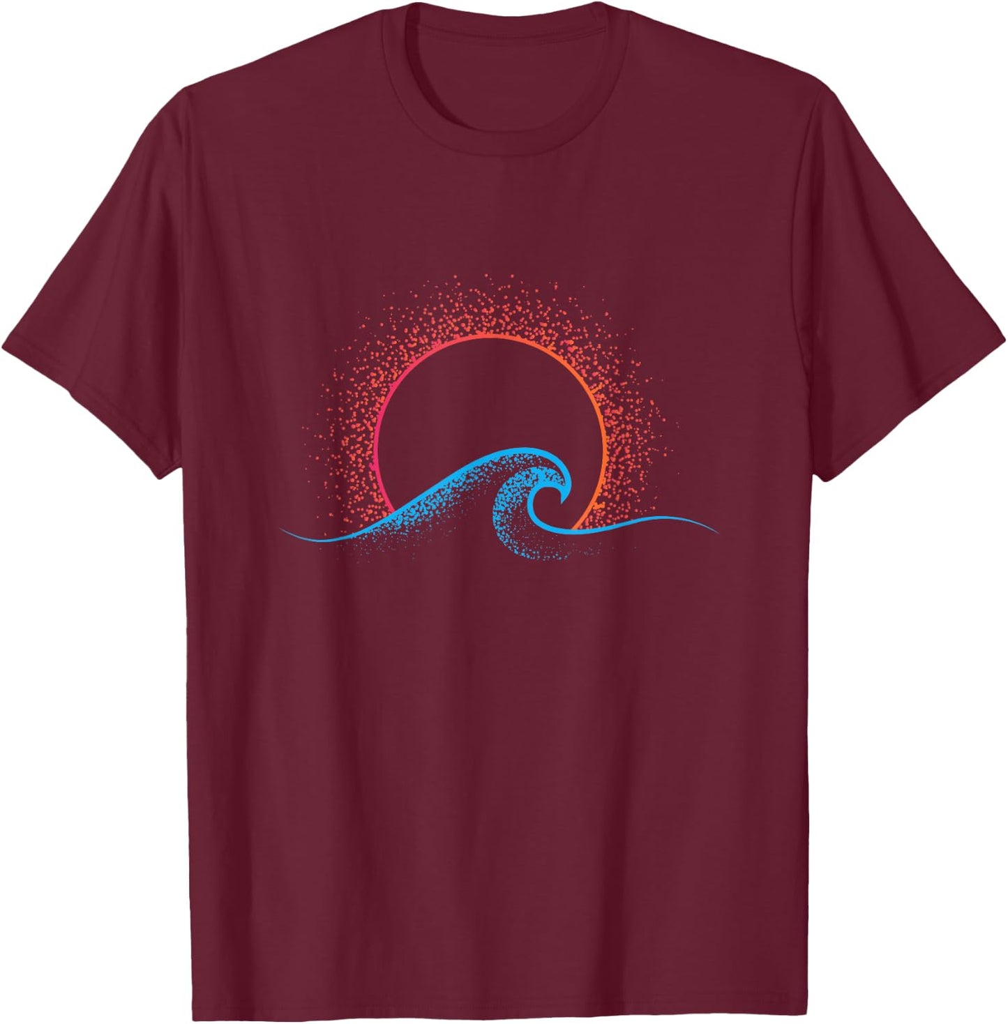 Boho Minimalist Sun Ocean Wave Art Summer Theme T-Shirt - T-Shirt | Maroon