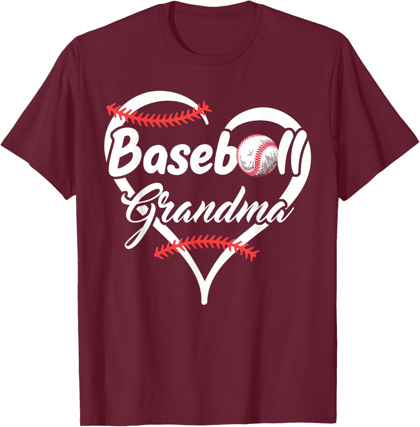 Proud Baseball Grandma Heart T-Shirt - T-Shirt | Maroon