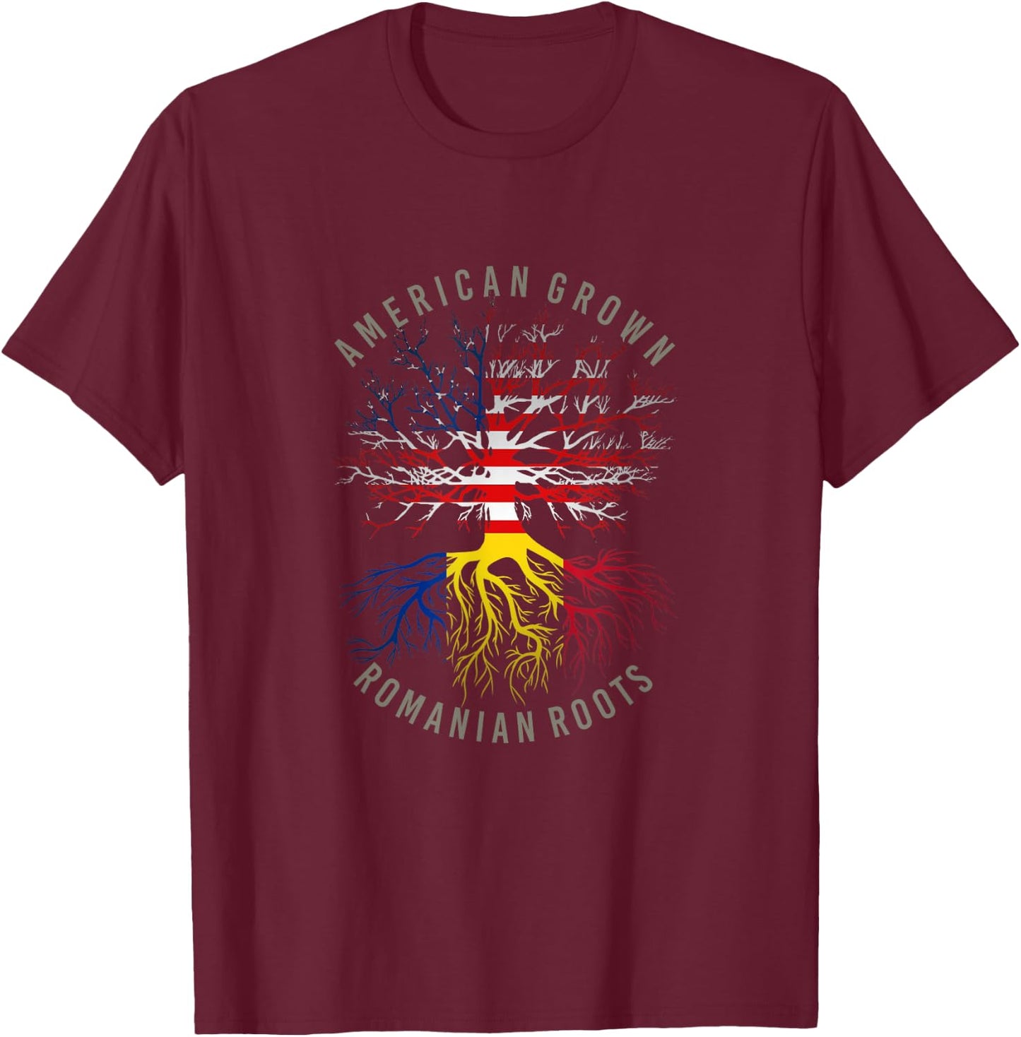 American Grown Romanian Roots USA Romania Flag Heritage Tree T-Shirt - T-Shirt | Maroon