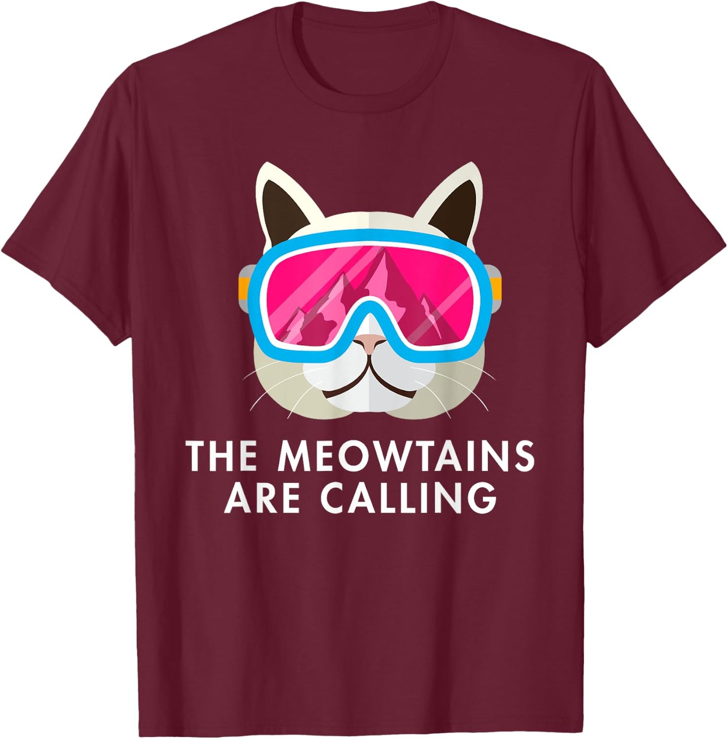 Ski Cat Cats Skiing Snowboard Skier Mountains Outfit Women Kids T-Shirt - T-Shirt | Maroon