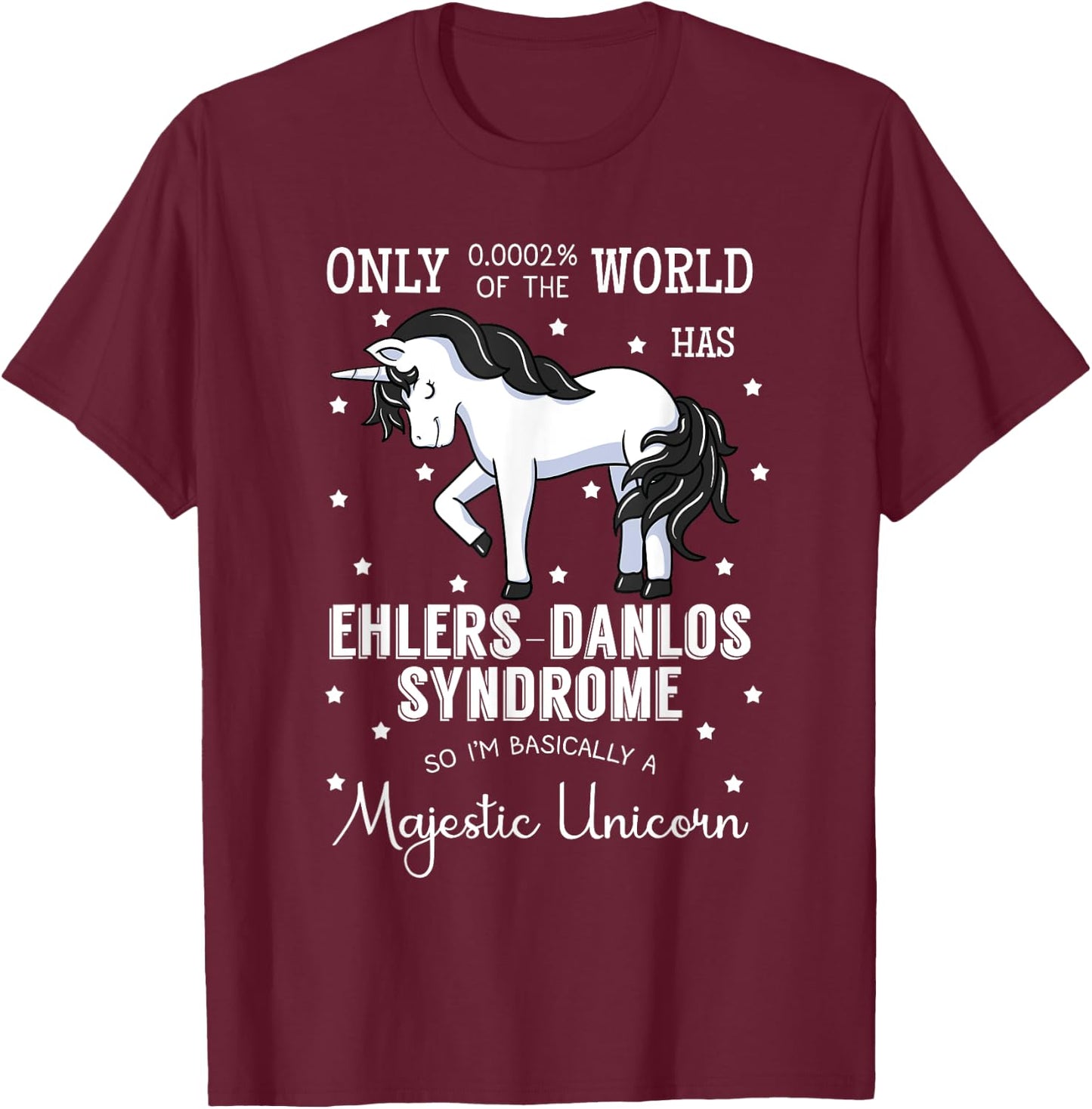 Majestic Unicorn Ehlers Danlos Black And White Zebra Stripe T-Shirt - T-Shirt | Maroon