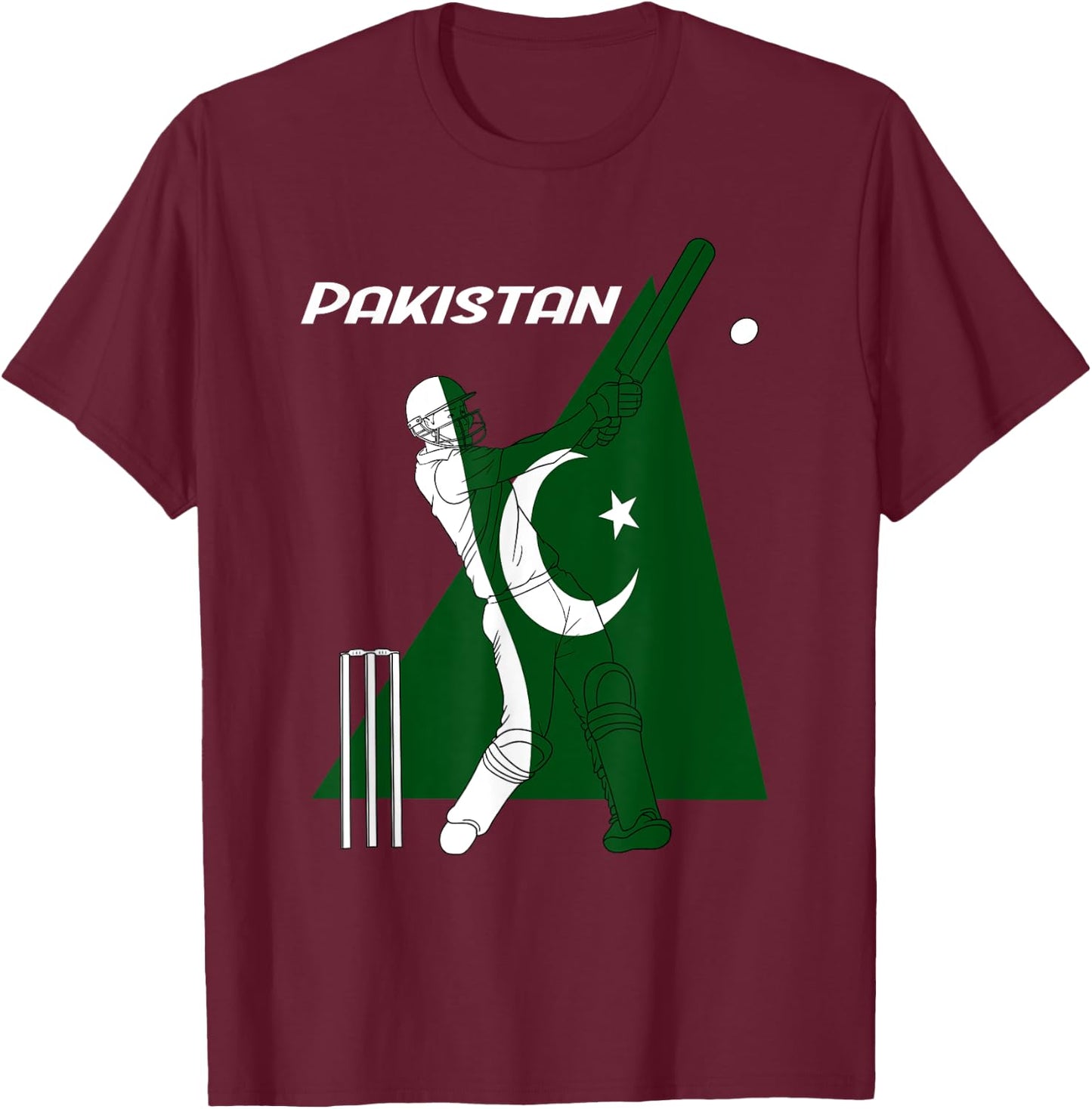Pakistan Cricket Team Batsman Pakistani Flag T-Shirt - T-Shirt | Maroon