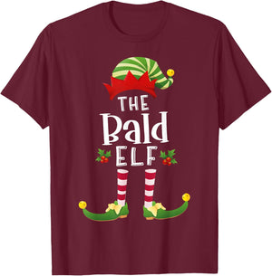 Bald Christmas Elf Matching Pajama X-Mas Party T-Shirt - T-Shirt | Maroon
