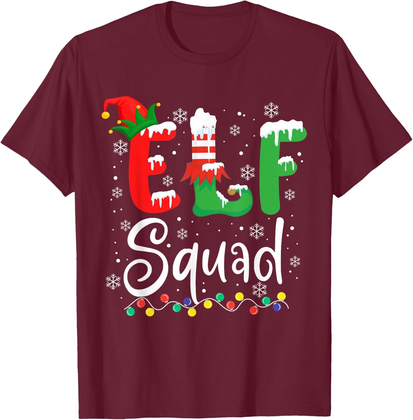 Elf Squad Funny Elf Family Christmas Matching Pajamas Xmas T-Shirt - T-Shirt | Maroon
