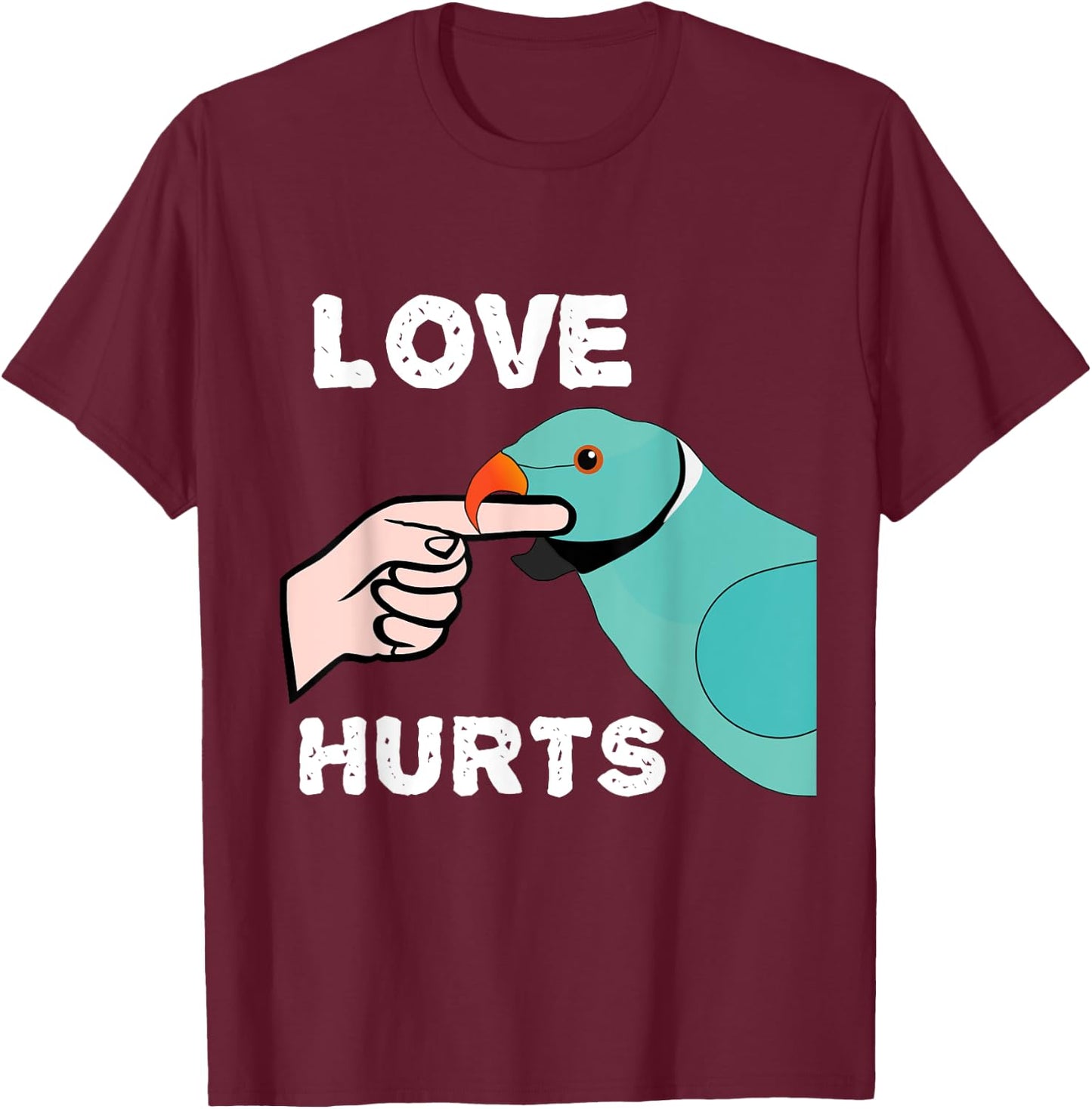 Love Hurts Blue Indian Ringneck Parrot T-Shirt - T-Shirt | Maroon