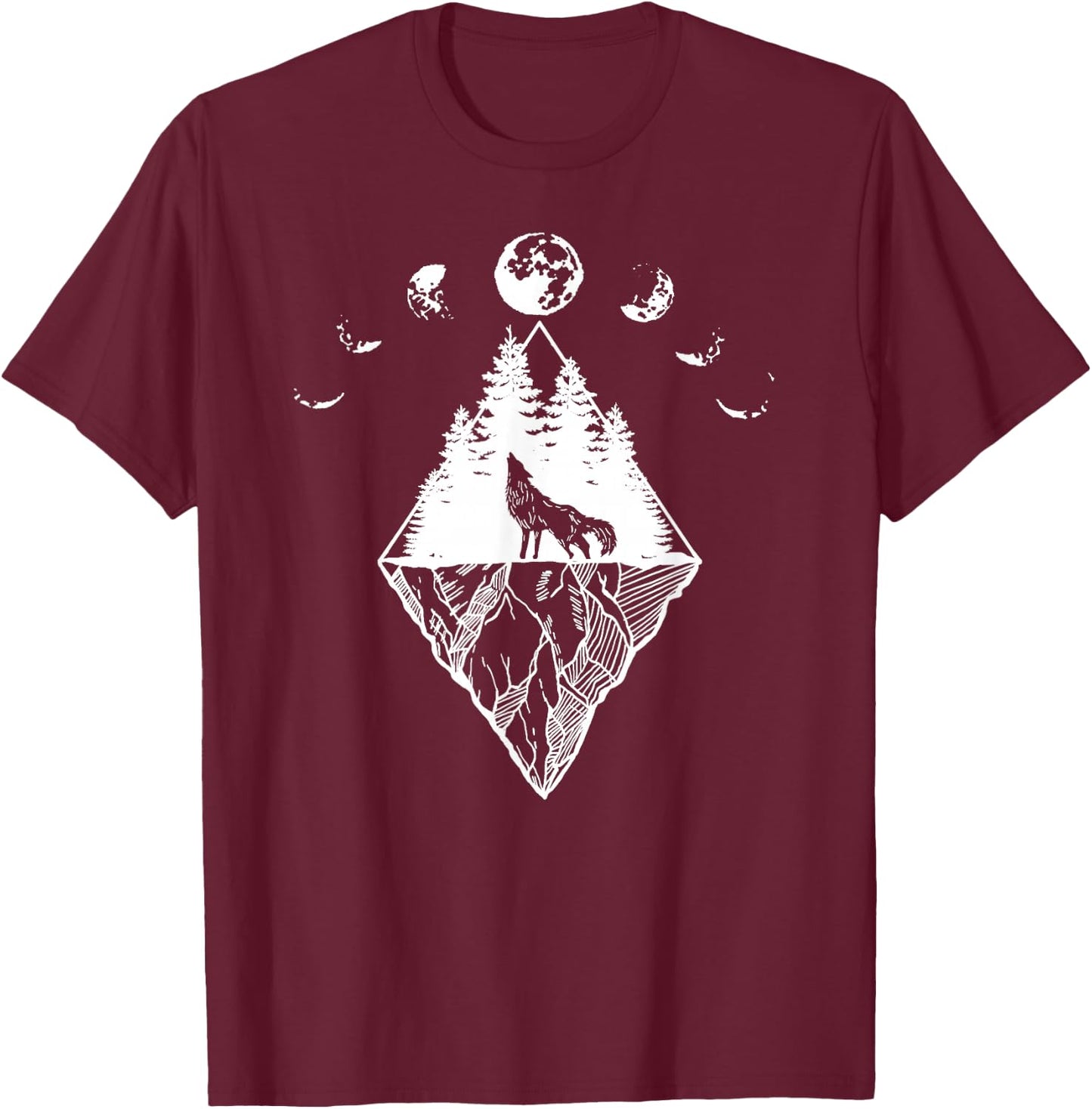 Howling Wolf Phases Of The Moon T-Shirt - T-Shirt | Maroon
