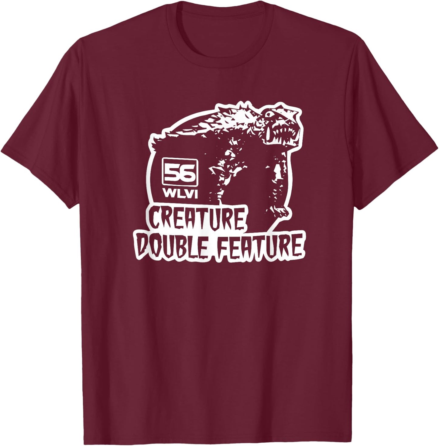 MRS- -Adults Retro Black Small Creature Double Feature 1970s Vintage Graphic Apparel Short Sleeve T-Shirt - T-Shirt | Maroon
