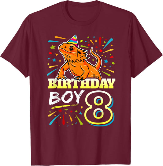 Bearded Dragon 8th Birthday Kids - Lizard 8 Year Old Boy T-Shirt - T-Shirt | Maroon
