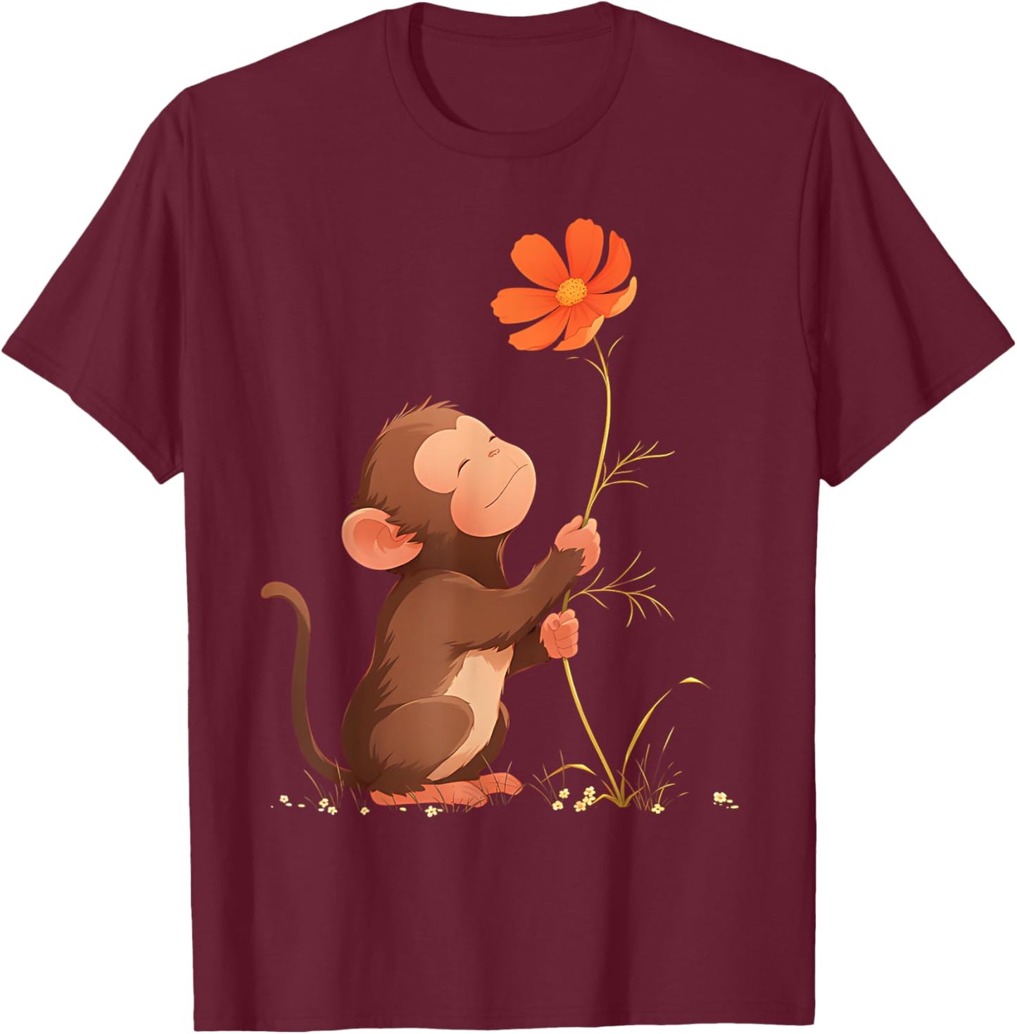 Cute Monkey Flower T-Shirt - T-Shirt | Maroon