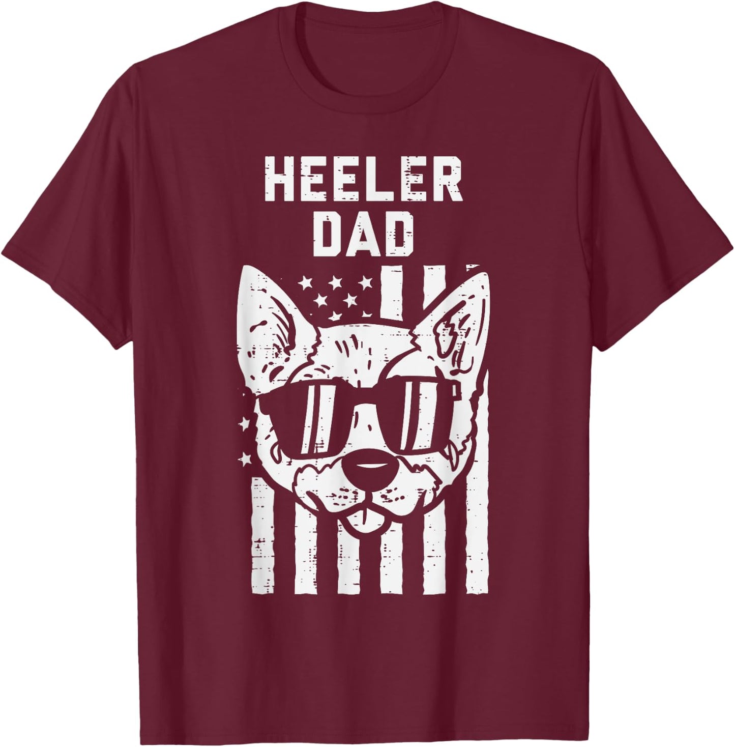 Heeler Dad Flag Cool Blue Red Cattle Dog Patriotic Men Gift T-Shirt - T-Shirt | Maroon
